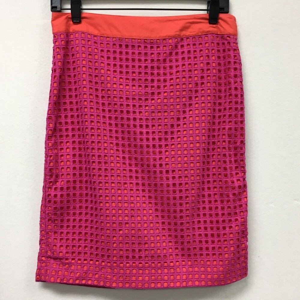 Talbots Women's Skirt 4 Petite 4P Pink Orange Eyelet Pencil Straight